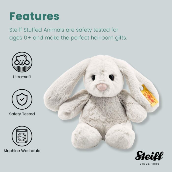Steiff Hoppie Hase 18 cm hellgrau, Plüschtier Hase mit Schlappohren, Soft Cuddly Friends, flauschiges Stofftier zum K - Image 3